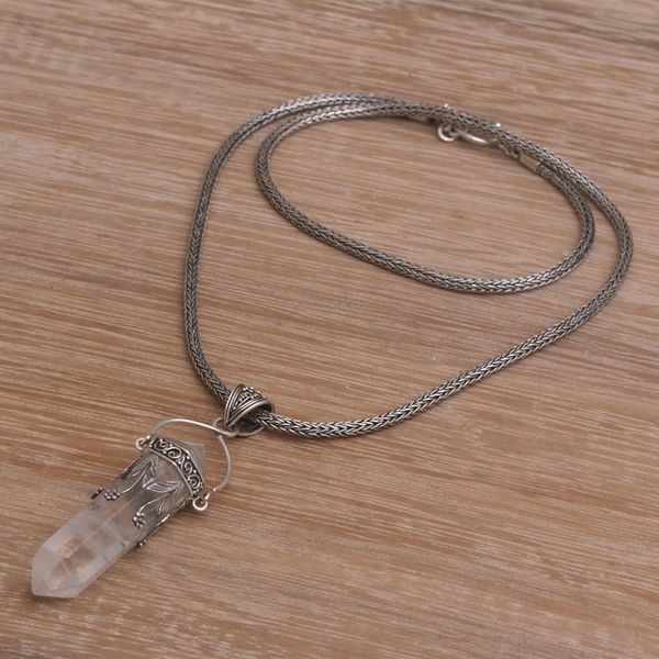 Alternate image for Handmade 925 Sterling Silver Quartz Pendant Chain Necklace Pale Jasmine