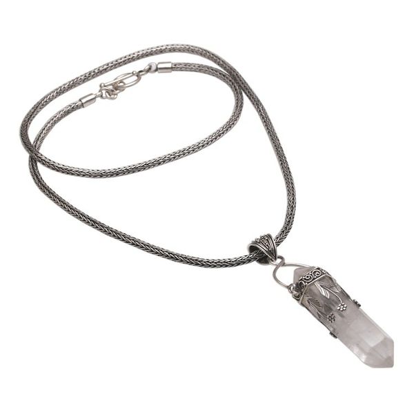 Alternate image for Handmade 925 Sterling Silver Quartz Pendant Chain Necklace Pale Jasmine