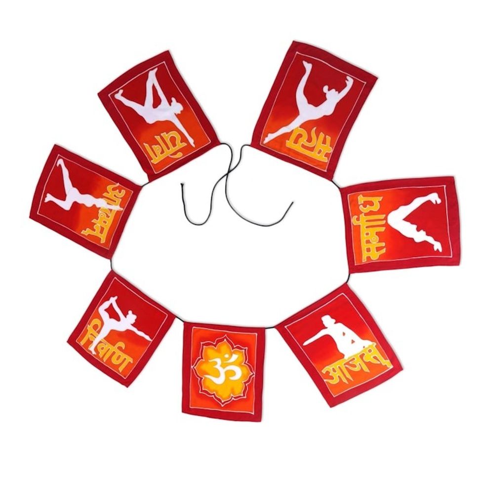 Red and Yellow Yoga Pose Rayon Flags Wall Decor Banner 'Yoga Flags'