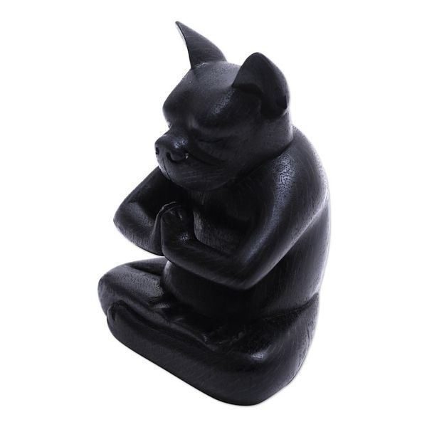 Alternate image for Yoga Meditation Black Boston Terrier Handmade Wood Statuette Yoga Boston Terrier in Black