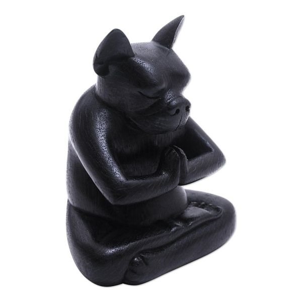 Alternate image for Yoga Meditation Black Boston Terrier Handmade Wood Statuette Yoga Boston Terrier in Black