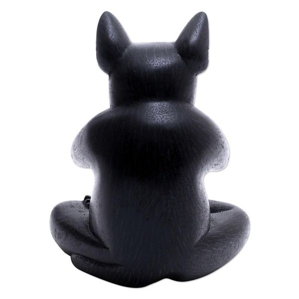 Alternate image for Yoga Meditation Black Boston Terrier Handmade Wood Statuette Yoga Boston Terrier in Black