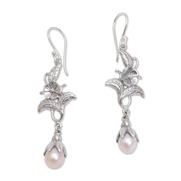 Alternate image for Cultured Pearl and Sterling Silver Flower Dangle Earrings Delicate Blooms