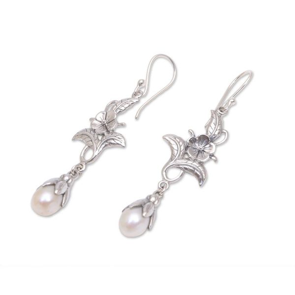 Alternate image for Cultured Pearl and Sterling Silver Flower Dangle Earrings Delicate Blooms