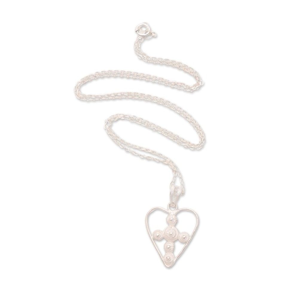 Sterling Silver Filigree Heart Necklace from Java 'Heart Stars'