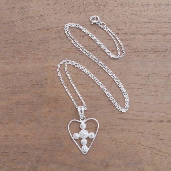 Alternate image for Sterling Silver Filigree Heart Necklace from Java Heart Stars