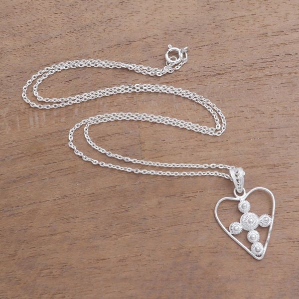 Alternate image for Sterling Silver Filigree Heart Necklace from Java Heart Stars