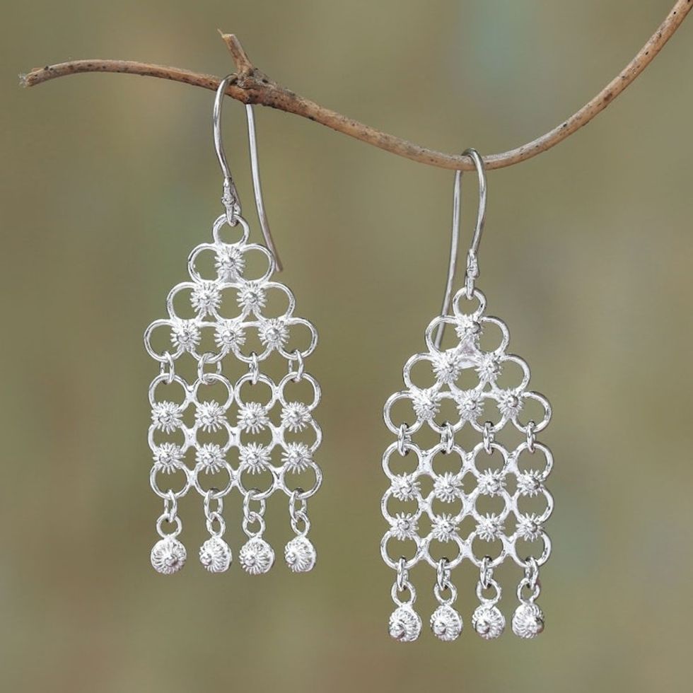 Sterling Silver Chandelier Earrings Crafted in Java 'Temple of the Queen'