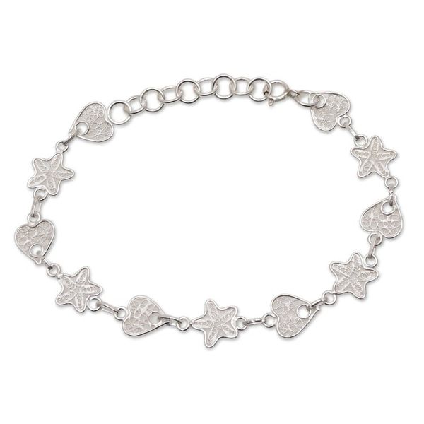 Alternate image for Star and Heart Sterling Silver Filigree Link Bracelet Hearts and Stars