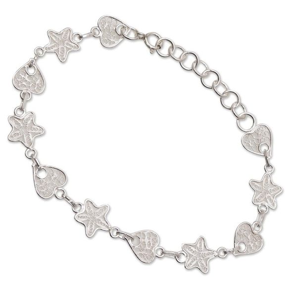 Alternate image for Star and Heart Sterling Silver Filigree Link Bracelet Hearts and Stars
