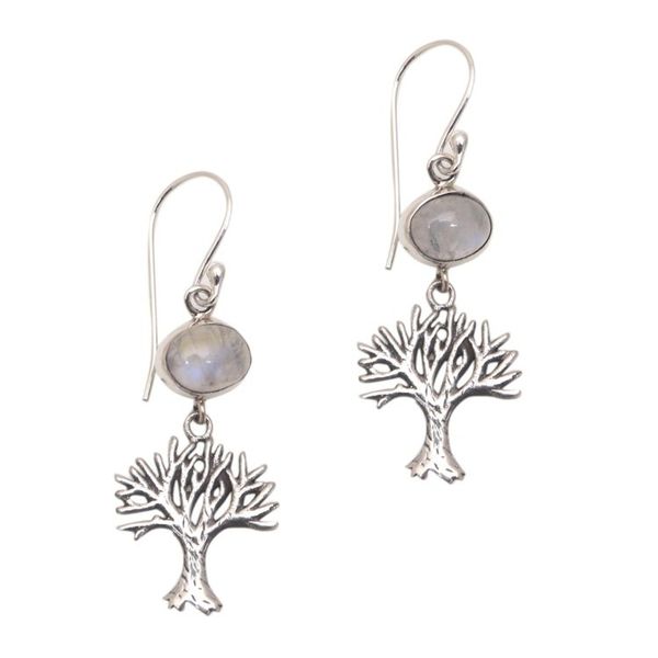 Alternate image for Rainbow Moonstone Tree Dangle Earrings from Bali Enlightenment Tree