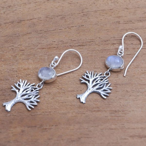Alternate image for Rainbow Moonstone Tree Dangle Earrings from Bali Enlightenment Tree