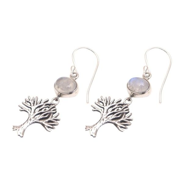 Alternate image for Rainbow Moonstone Tree Dangle Earrings from Bali Enlightenment Tree
