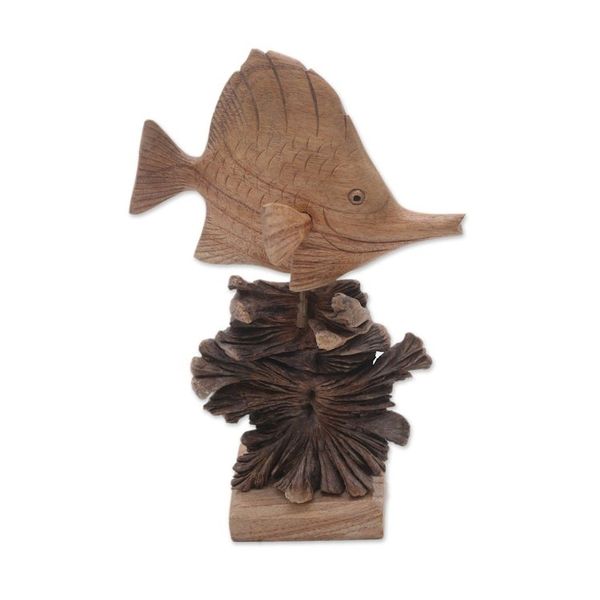 Alternate image for Hand-Carved Jempinis Wood Swimming Tang Fish Sculpture Tang Fish