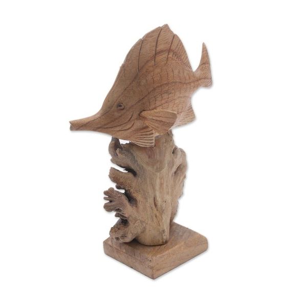 Alternate image for Hand-Carved Jempinis Wood Swimming Tang Fish Sculpture Tang Fish