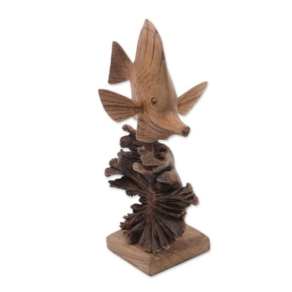 Alternate image for Hand-Carved Jempinis Wood Swimming Tang Fish Sculpture Tang Fish