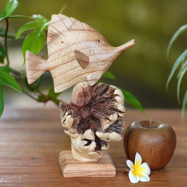 Alternate image for Hand-Carved Jempinis Wood Swimming Tang Fish Sculpture Tang Fish