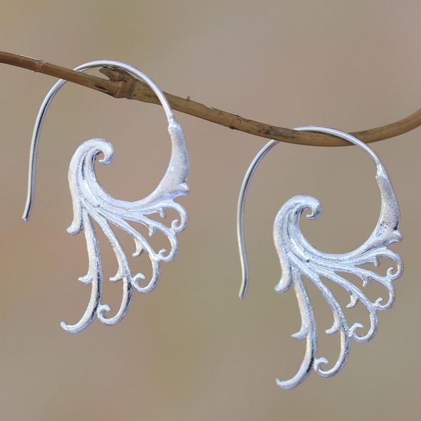 Alternate image for Curling Motif Sterling Silver Half-Hoop Earrings from Bali Angelic Wings