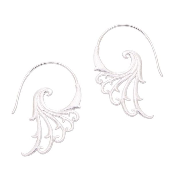 Alternate image for Curling Motif Sterling Silver Half-Hoop Earrings from Bali Angelic Wings