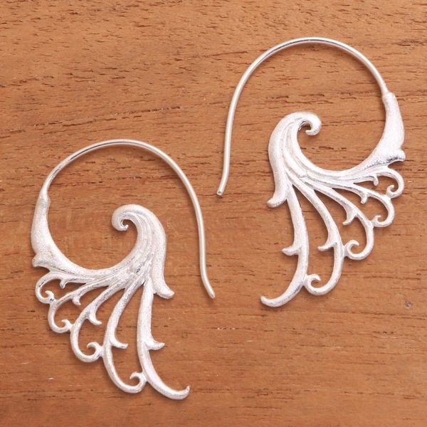 Alternate image for Curling Motif Sterling Silver Half-Hoop Earrings from Bali Angelic Wings