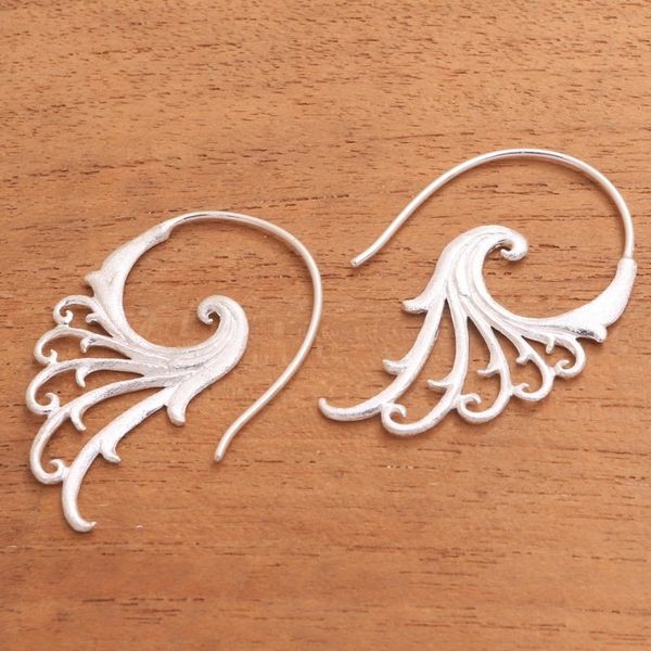 Alternate image for Curling Motif Sterling Silver Half-Hoop Earrings from Bali Angelic Wings