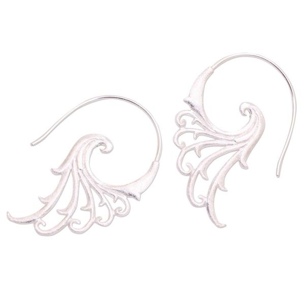 Alternate image for Curling Motif Sterling Silver Half-Hoop Earrings from Bali Angelic Wings