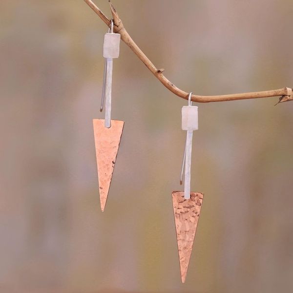 Alternate image for Triangular Sterling Silver and Copper Dangle Earrings Glistening Triangles