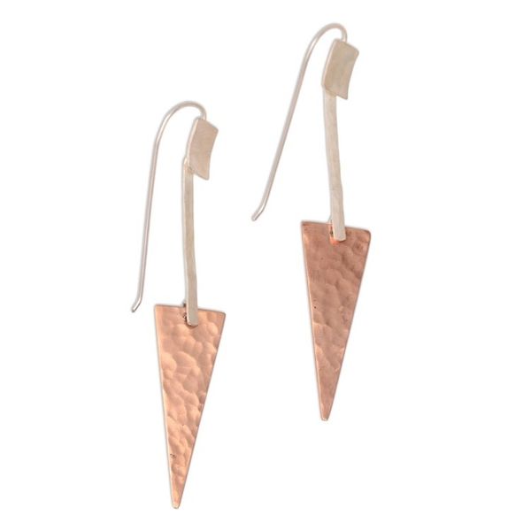 Alternate image for Triangular Sterling Silver and Copper Dangle Earrings Glistening Triangles
