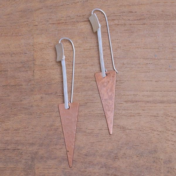 Alternate image for Triangular Sterling Silver and Copper Dangle Earrings Glistening Triangles