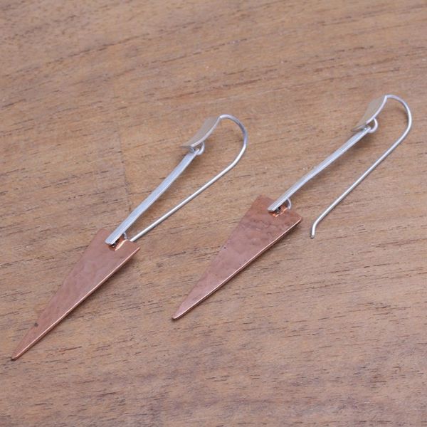 Alternate image for Triangular Sterling Silver and Copper Dangle Earrings Glistening Triangles