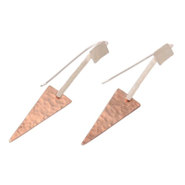 Alternate image for Triangular Sterling Silver and Copper Dangle Earrings Glistening Triangles