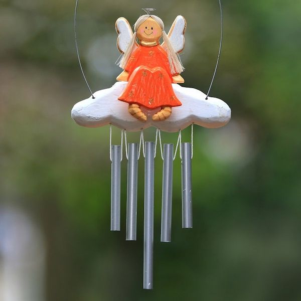 Alternate image for Angel-Themed Wood Wind Chime in Orange from Bali Angel Tune in Orange