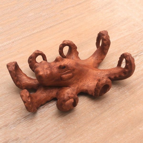 Alternate image for Hand Carved Suar Wood Octopus Sculpture from Bali Wild Octopus