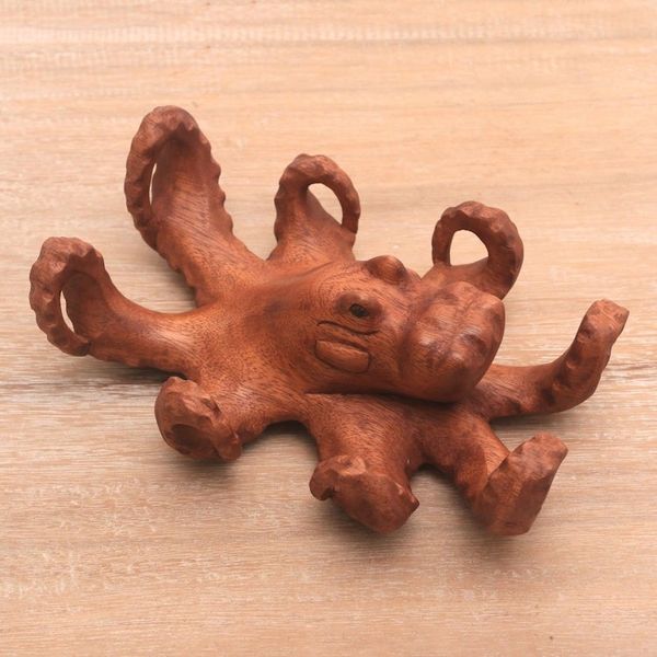Alternate image for Hand Carved Suar Wood Octopus Sculpture from Bali Wild Octopus