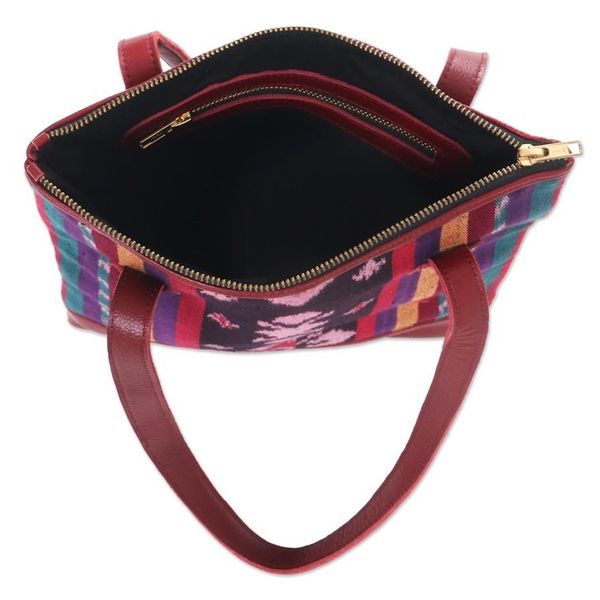 Alternate image for Handcrafted Jepara Ikat Leather Accent Cotton Shoulder Bag Jepara Weave