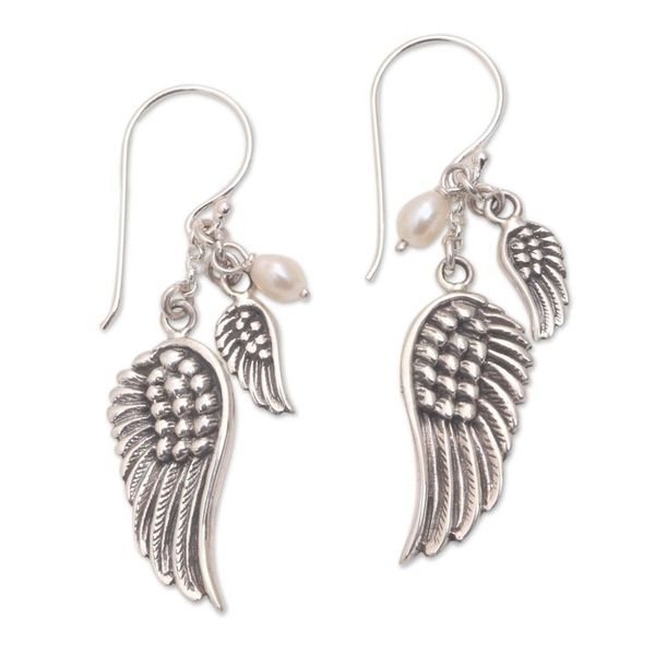 Alternate image for Cultured Pearl Wing Dangle Earrings from Bali Winged Glow