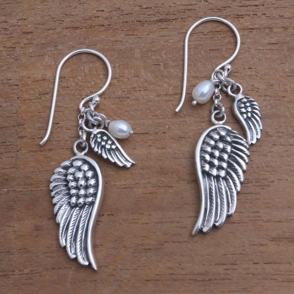 Alternate image for Cultured Pearl Wing Dangle Earrings from Bali Winged Glow