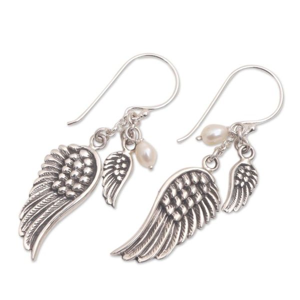 Alternate image for Cultured Pearl Wing Dangle Earrings from Bali Winged Glow