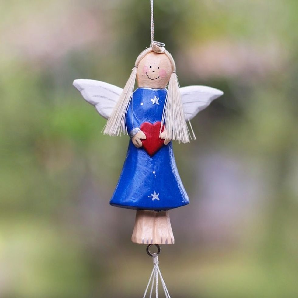 Wood and Aluminum Blue Angel Holiday Decorative Accent 'Angel's Love in Blue'
