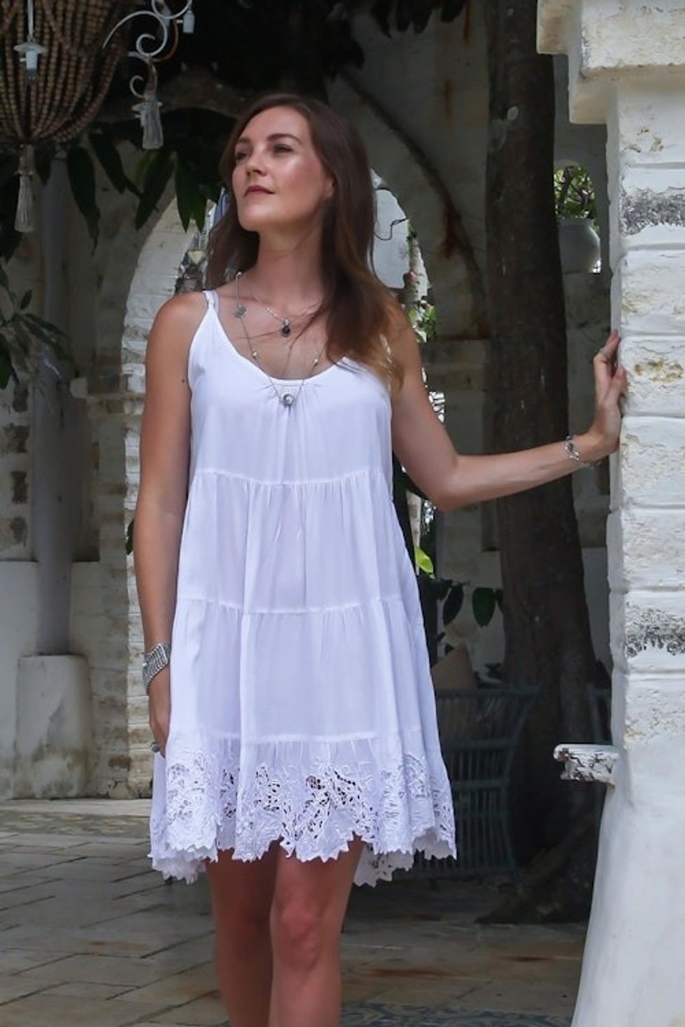Embroidered Rayon Sundress in Snow White from Bali 'Snow White Dewi'