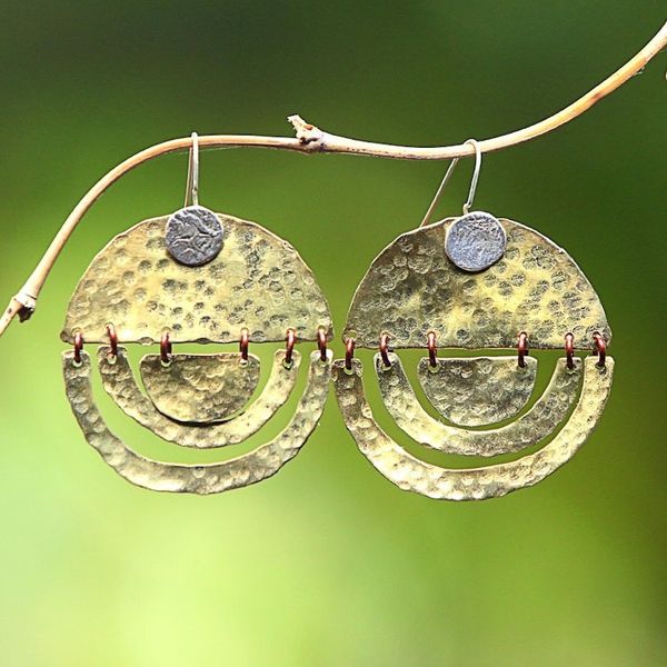 Alternate image for Modern Sterling Silver and Brass Dangle Earrings from Bali Kuta Glimmer
