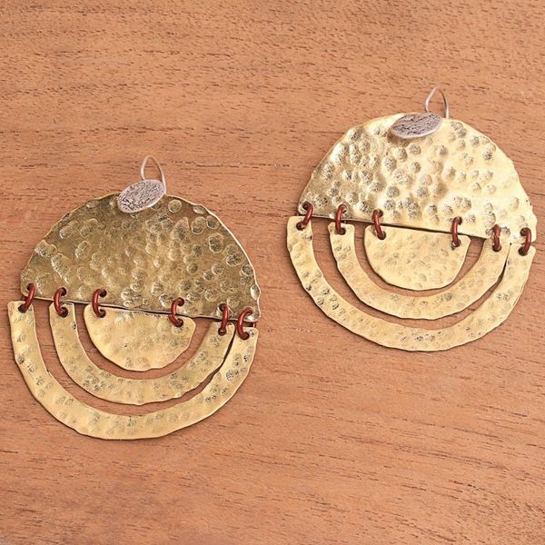 Alternate image for Modern Sterling Silver and Brass Dangle Earrings from Bali Kuta Glimmer