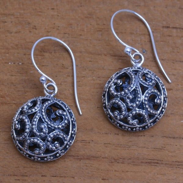 Alternate image for Dot Pattern Openwork Sterling Silver Dangle Earrings Dewy Disc