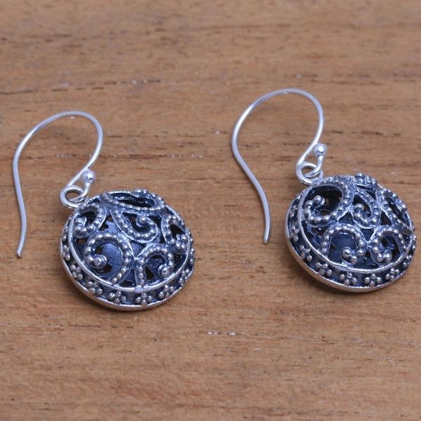 Alternate image for Dot Pattern Openwork Sterling Silver Dangle Earrings Dewy Disc