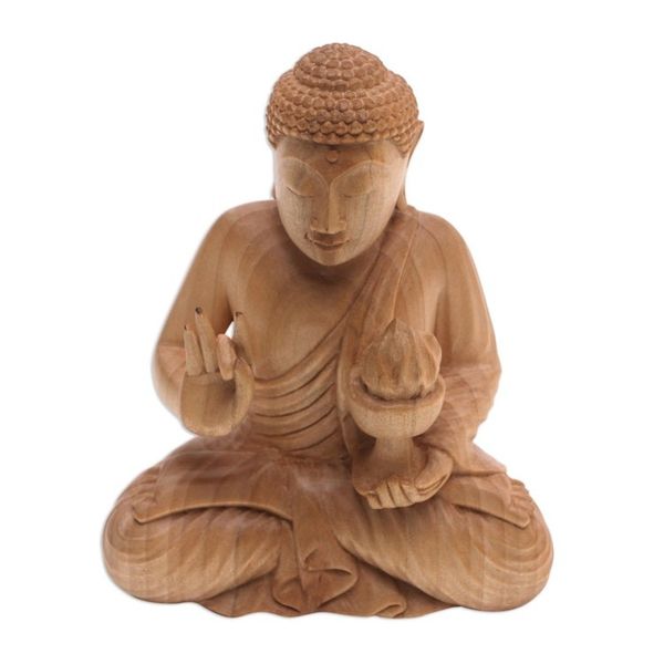Alternate image for Hand-Carved Wood Sculpture of Buddha Holding Fire Buddhas Fire