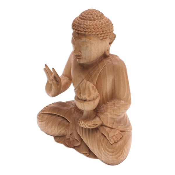 Alternate image for Hand-Carved Wood Sculpture of Buddha Holding Fire Buddhas Fire