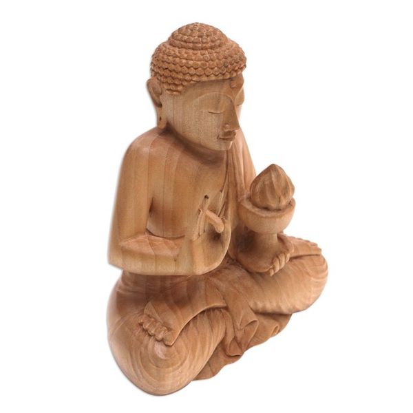 Alternate image for Hand-Carved Wood Sculpture of Buddha Holding Fire Buddhas Fire