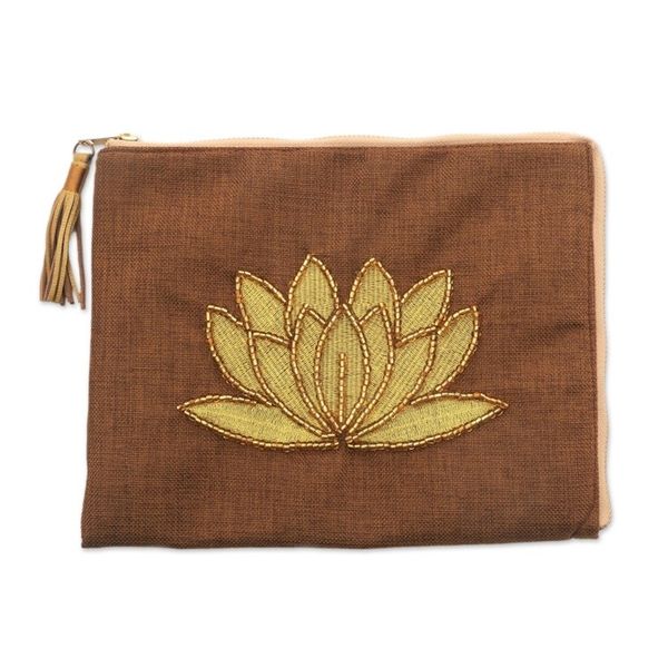 Alternate image for Floral Embellished Jute Coin Purse in Tan from Java Gods Grace in Tan