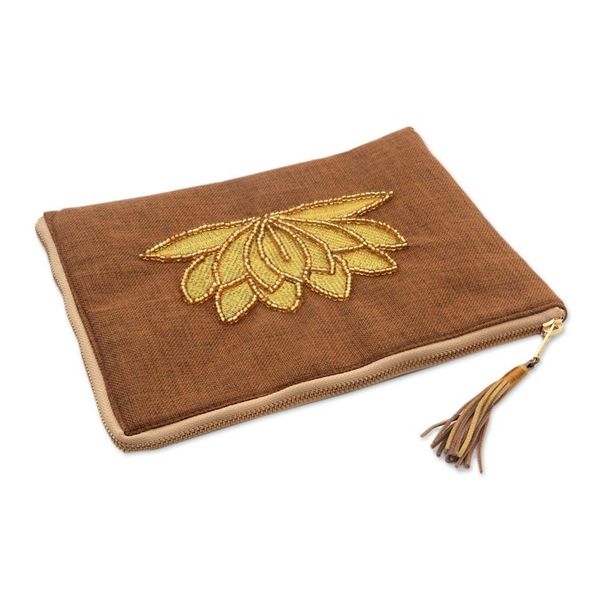 Alternate image for Floral Embellished Jute Coin Purse in Tan from Java Gods Grace in Tan