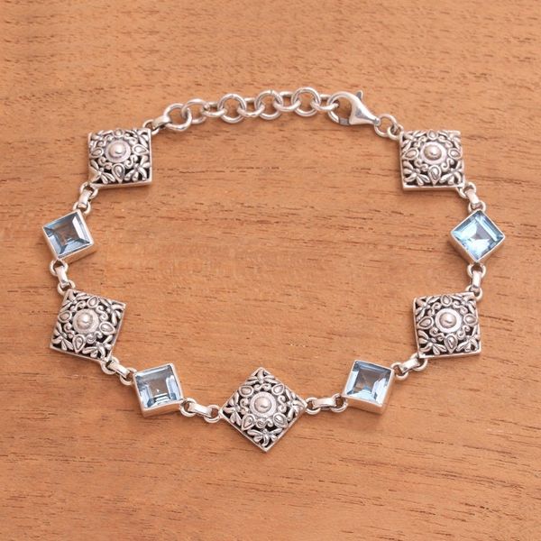 Alternate image for Blue Topaz and Sterling Silver Dragonfly Link Bracelet Dragonflies at Daybreak